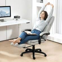 Office Chair With Massage Function, Ergonomic Reclining Office Chair, Height-Adjustable Executive Chair With Swivel Function, Footrest, Remote Control, Faux Leather, Light Gray - Light Grey - View 2