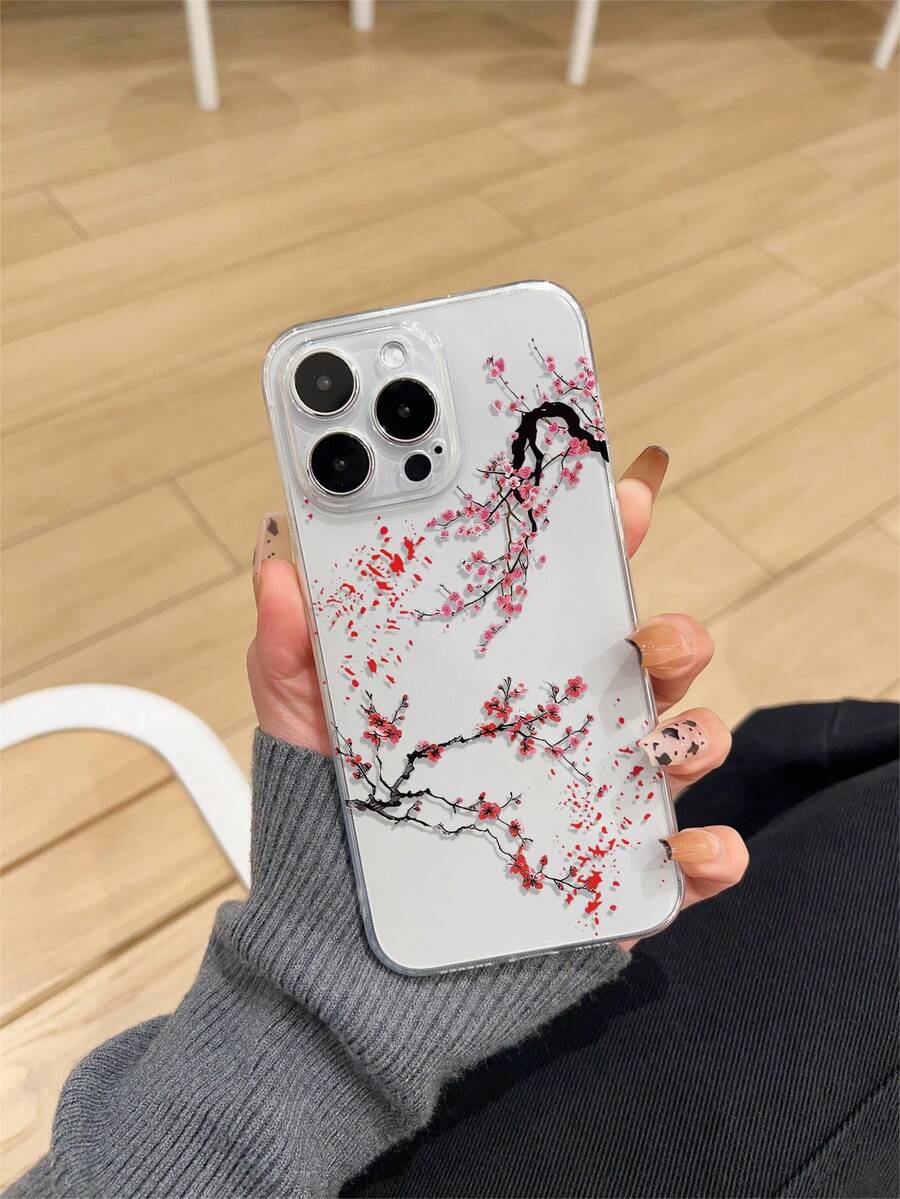 1pc Minimalist White Floral Pattern Painted Transparent Anti-Slip Shockproof TPU Phone Case Suitable For IPhone/ Galaxy, Provides Lens Protection And Can Be Used As A Protective Cover, A Exquisite Gift For Family, Friends, And Colleagues For New Year, Christmas, Halloween Or Valentine's Day