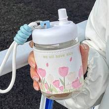 Szklany kubek dla dziewcząt, do bezpośredniego picia, przenośny, z termoizolacyjnym rękawem, kubek na wodę - BSQ532-Biały - Zobacz 2