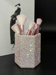 1pc Sparkling Crystal Makeup Brush Holder, Cosmetic Tool Organizer, Pen Holder, Desk Decor, Birthday Party Holiday Gift, Diamond Decorative Art, Halloween, Christmas, Thanksgiving, For Family And Friends,Room Decor - Multicolor - View 3