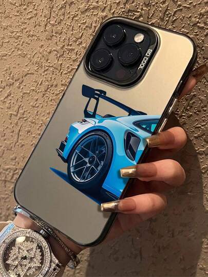 1个新款彩色银色IMD赛车图案高端保护壳，兼容 16 PROMAX/16 PRO/16、15 PROMAX/15/14 PRO/11/13 Pro/15 Pro/15/13 PROMAX、14/13/12，适合作为新年、开斋节、生日礼物送给女友、男友或自用