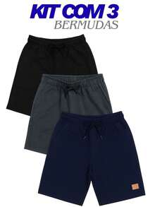 Kit Of 3 Boys' Fleece Shorts With 2 Pockets. - Gray/black/navy - View 3