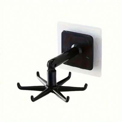 1pc Easy Install 360° Rotating Pot Rack - No Drilling Required, Wall Mounted, Expandable Black Plastic Kitchen Organizer Rack With Round Ceiling Storage Shelf, Suitable For Spoons, Ladles, Utensils, Sauce Pans, Pans, And Other Kitchen Essentials, Space-Saving, , Versatile Mounting Solution For Modern Home, Perfect For Small Kitchens And Dorms Everyday