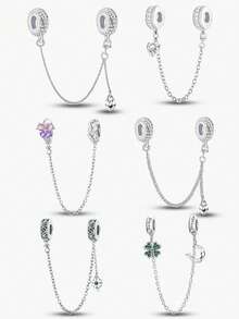 1pc Fashion Butterfly Safety Chain Pendant, Suitable For Women Bracelet DIY Jewelry - Silver - View 12