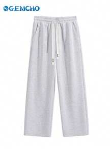 GEMCHO 1pc Women's Drawstring Waist Loose Wide Leg Casual Sweatpants, With Pockets, Knit Fabric, Slightly Stretchy, Casual Jogging Workout Pants, Suitable For All Seasons - Light Grey - View 6