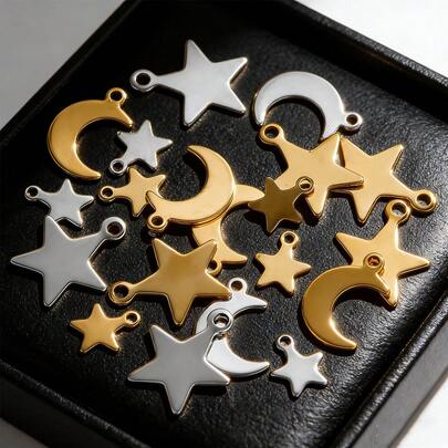20pcs Stainless Steel Fashion Star And Moon Pendants Five-Pointed Star Shaped Charms Suitable For DIY Earrings, Necklaces, Bracelets, And Jewelry Accessories