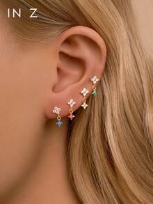 1pc 16G 925 Sterling Silver Double Stone Internally Threaded Lip Stud | Birthstone Cartilage Earring | Low Allergy Gold Ear Cartilage Tragus Stud | Flat Lip Ring | Suitable For Women's Daily Wear - Multicolor - View 5