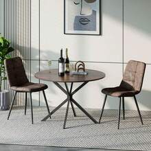 Dining Table And Chairs Set Of 2, Brown Folding Round Dining Table With 2 Brown PU Leather Chairs For Dining Room, Kitchen, Living Room - Wood Grain Table + 2 Brown PU Chairs - View 12