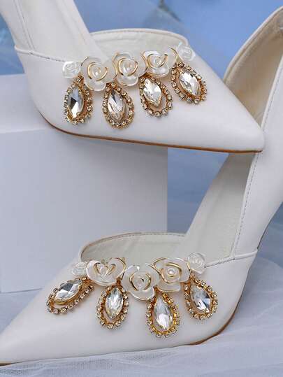 1 pieza Hebillas de zapato de lujo y elegantes para mujeres, decoraciones de zapato con flores de resina y rhinestones, accesorios de zapato, adornos de zapato DIY, zapatos de boda, zapatos planos, tacones altos, accesorios de zapato de punta, adecuados para bodas, banquetes, oficina, citas y otras ocasiones, regalos festivos, recuerdos