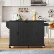 Kitchen Island With Fold-Down Worktop, Rolling Cart, 4-Door And 1-Drawer Kitchen Unit, Integrated Spice Racks In The  , Double-Sided Towel Rail, White, 120 * 45 (70) * 9 - 黑色 - 查看 4