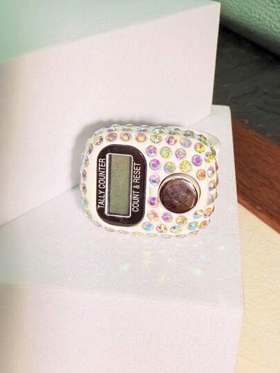 Novo Contador Eletrônico Totalmente Encrustado de Strass, Contador de Dedos, Contador Eletrônico Manual Portátil Conveniente com Operação Suave, Disponível em Várias Cores, Adequado para Contagem de Orações, Contagem de Exercícios, Armazenamento, Atividades Comerciais, Etc.