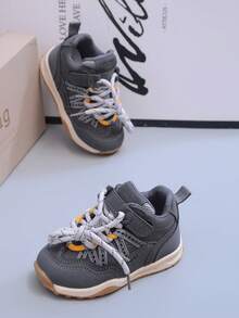 1 Pair Adorable Infant Fashion Running Shoes With Lace-Up Design, Suitable For Indoor And Outdoor Wear - Grey - View 6