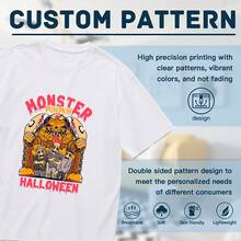 Unisex Halloween Monster Pumpkin Skeleton Graphic T-Shirt 100% Cotton 180g Casual Short Sleeve Tee For Men Women Holiday Party Costume - 白色 - 查看 5