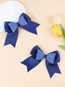 4个儿童/青少年蓝色丝带蝴蝶结发夹，休闲优雅发饰，绝佳礼品之选