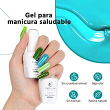 Pack de tres botellas de gel de esmalte de uñas de diferentes colores (15 ml cada una) con una fórmula de larga duración de calidad profesional, compatible con lámparas UV y LED. Proporciona un acabado brillante y firme, ideal para manicura avanzada en el entorno del hogar. Producto especialmente recomendado para adolescentes y adultos interesados en el cuidado de las uñas. También es una gran opción de regalo Cherimoya - Multicolor - Ver 2