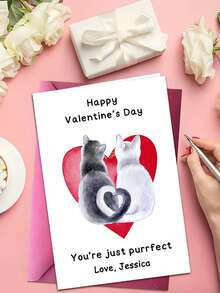 Customize Valentine's Day Cards , Customizable Text Content, Cat & Heart Pattern Design, Suitable For Valentine's Greeting, Warm Romantic Message, Gift Attachment (Including Envelope). - Multicolor 4 - View 6