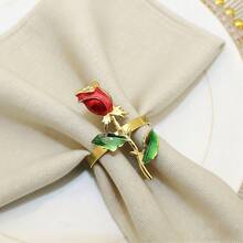 镶钻玫瑰花餐巾环，情人节散装餐巾环 - 紅色 - 查看 6