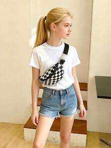 Nylon Plaid Shoulder Bag, Fashion Crossbody Chest Bag For Teenagers