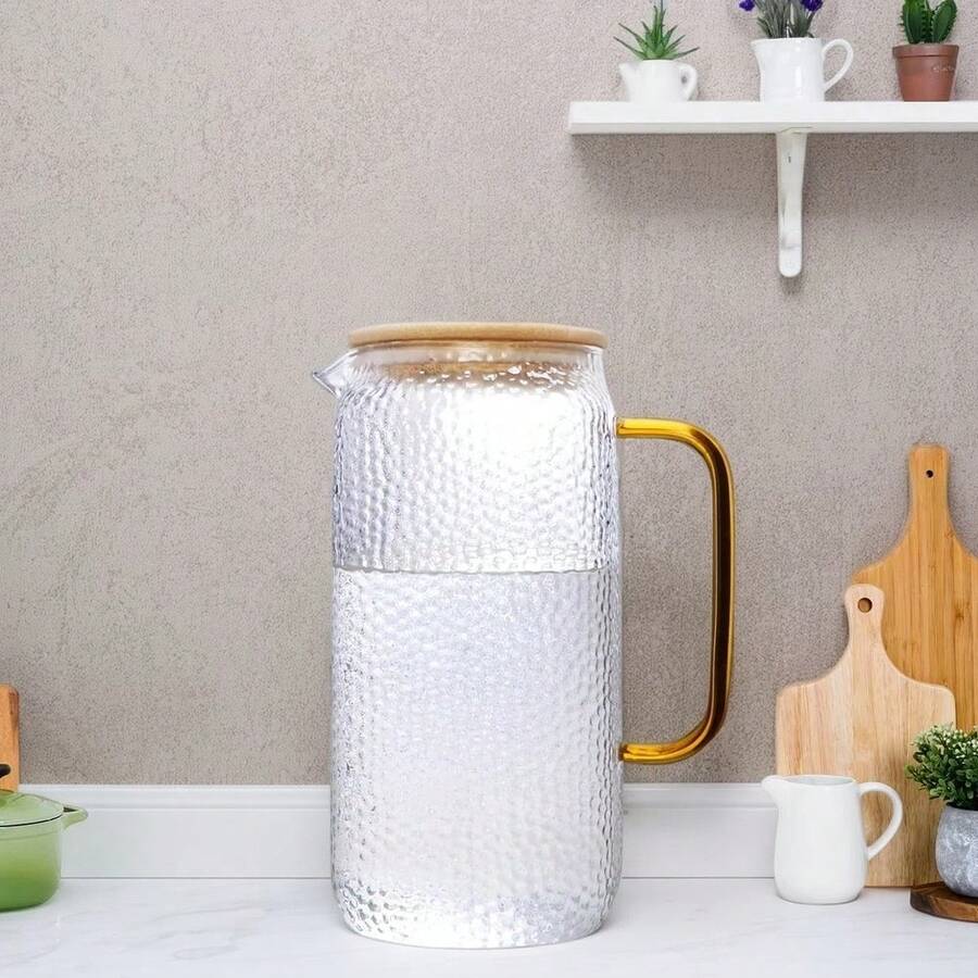 Large Clear Glass Pitcher With Lid, Ideal For Serving Fresh Water, Iced Tea, Juices, And Beverages - Multicolor - View 1
