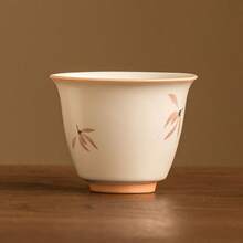 米色釉兰花反唇杯，中国陶瓷茶杯，功夫茶杯，家居品茶杯 - 彩色 - 查看 3