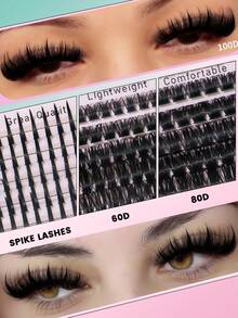 Cluster Eyelashes+Spiky Lashes 60D+80D Fluffy Eyelash Extensions, Lengthening Lash Clusters, Thick Lashes, DIY Spiky Lash Grafting, Cartoon Cluster Lash Grafting, Thick Lash Clusters, Eyelash Clusters, Individual Lashes, False Eyelashes - Pink - View 2
