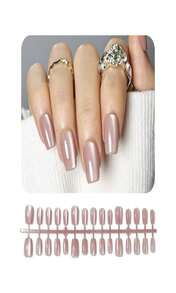 JODSONE 30PCS Pink Cat Eye Stick On Nails Set Acrylic Short Square Reusable Press On Nails Glitter Glossy Magnetic Soft Gel Fake Nails For Women - ColorI - 查看 1