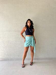 HELENY Linen Short Skirt - 薄荷綠 - 查看 4