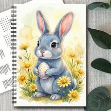 1本雏菊灰兔笔记本 - 灰兔手捧复活节彩蛋，立于黄色雏菊花丛中，水彩封面，螺旋装订，加厚防溅墨内页，适合用作植物日记、春季计划或笔记本，复活节礼物 | 计划本 | 文具用品，5.5 * 8.3 英寸 - 1pc - 查看 5