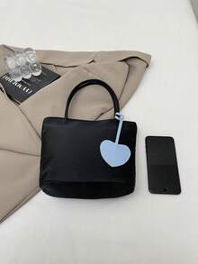 Casual Versatile Bucket Bag With Heart Shaped Pendant - Black - View 3