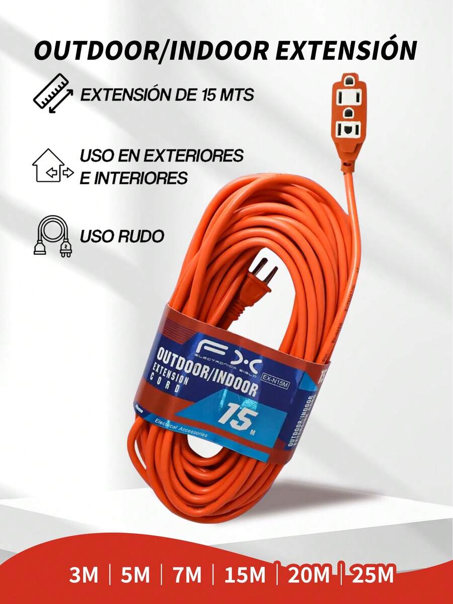 Cable de extensión doméstico de (3M/5M/7M/15M/20M/25M,) , cable de extensión de alimentación con enchufe, 3 tomas, adecuado para herramientas eléctricas pesadas y viajes,cocinas, dormitorios, viajes y otros lugares.