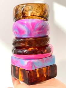 1pc Retro Amber Texture Tie Dye Acrylic Wide Bracelet, Pink & Blue Gradient, Exaggerated Design Suitable For Music Festivals, Parties, Holidays, Layering - Multicolor - View 8