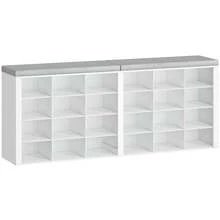 HEXCELEN Banco zapatero, zapatero con asiento, zapatero con banco, 24 compartimentos, banco de entrada con estantes regulables para salón, dormitorio, pasillo, blanco-gris - Blanco - Ver 8