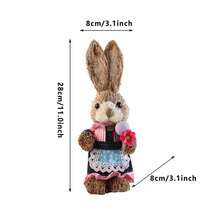 Straw Easter Bunny Figurines Rustic Rattan Rabbit Figure Tabletop Ornament For Living Room Party Decorations - D - View 7