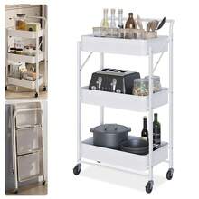 3 Tier Metal Folding Trolley Cart Office Wheel Storage Rack Rolling Shelf Beauty - Multicolor - View 3