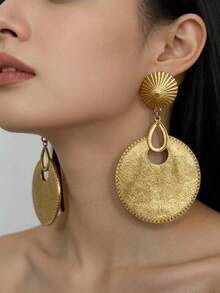 Khuyên tai nữ kiểu dáng phóng khoáng, hình học, tròn, mờ, phù hợp cho cả đi dạo phố và dự tiệc (Không kèm hộp quà) - Vàng - Xem 1