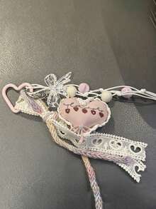 1. Autumn/Winter Lace Trim Cherry Heart Car Key Chain 2. Milk Coffee Striped Heart Ombre Star Car Key Chain, Suitable As A Gift For Ladies On Birthday, New Year, Valentine's Day And Wedding - Multicolor - View 4