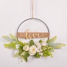 1 pieza Corona floral artificial, corona de aro floral de primavera/verano, corona circular de hierro con flores y hojas artificiales, decoración de bienvenida para pared, puerta, ventana, decoración del hogar, adorno colgante para boda - Multicolor - Ver 44