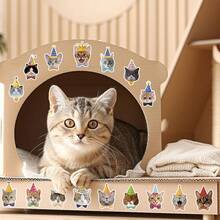 500pcs/Roll Party Cat Stickers, 3.8cm/1inch Hand-Drawn Party Hat Cat Shaped Stickers, Decorative Waterproof Stickers Labels, First Day Of School - Multicolor - View 7
