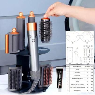 重型金属收纳架，适用于卷发棒和吹风机 - 带造型工具隔层，可壁挂或桌面放置，适用于各种造型工具（黑色/单面） - 节省空间，浴室必备，礼品，庆典
