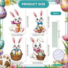 Decoración de jardín vintage de Pascua, 4 piezas/set, señales planas 2D de conejito y huevo lindos, estacas para el césped del jardín de primavera, decoraciones de escena al aire libre de conejito y huevo de dibujos animados - Multicolor - Ver 4