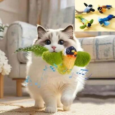 1PC Chasing And Slapping Cat Toy, Slapping And Chasing Bird Cat Toy, Slapping And Chasing Interactive Cat Toy, Chirping Bird Cat Toy, Interactive Sound Simulation Sparrow Bird Cat Toy