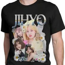 Men-Womens-Jihyo-Twice-T-Shirts-Korean-Group-Music-Cotton-Clothing-Short-Sleeve-T-Shirt - 黑色 - 查看 1