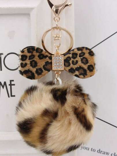 1pc Bow Keychain With Pendant, Cute Plush Fashion Keychain Accessory For Women, Can Be Hung On Backpack, Car, Wallet For Decoration, Suitable For Girls, Leopard Print, Christmas Gift, Thanksgiving Gift, Y2K Retro Style