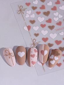 2 miếng dán móng tay hình nơ và trái tim lãng mạn, hình trái tim ruy băng 3D tự dính thời trang, phụ kiện trang trí móng tay cho nữ. - Nhiều màu - Xem 5