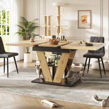 Extendable Dining Table 110 (140) X 80 X 75 Cm, Dining Table, Extendable Table, Extends Up To 140 Cm, Ideal For The Kitchen And Living Room, With A Grained Wood Top - Khaki - View 4