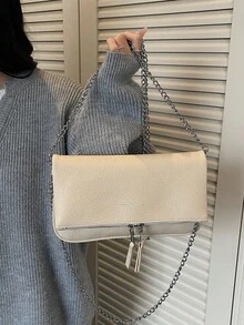 New Fashion Textured Chain Strap Shoulder Crossbody Bag, Chic Casual Small Square Bag, Korean Style Elegant Women Handbag - Multicolor - View 10