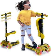 Hurtle Scooter de 3 Ruedas para Niños y Niñas 1 Año en Adelante, Patin del Diablo, Luces LED en Las Ruedas, Manillar Ajustable y Asiento Plegable, Modo Sentado o de Pie con Freno - 1 - Ver 11