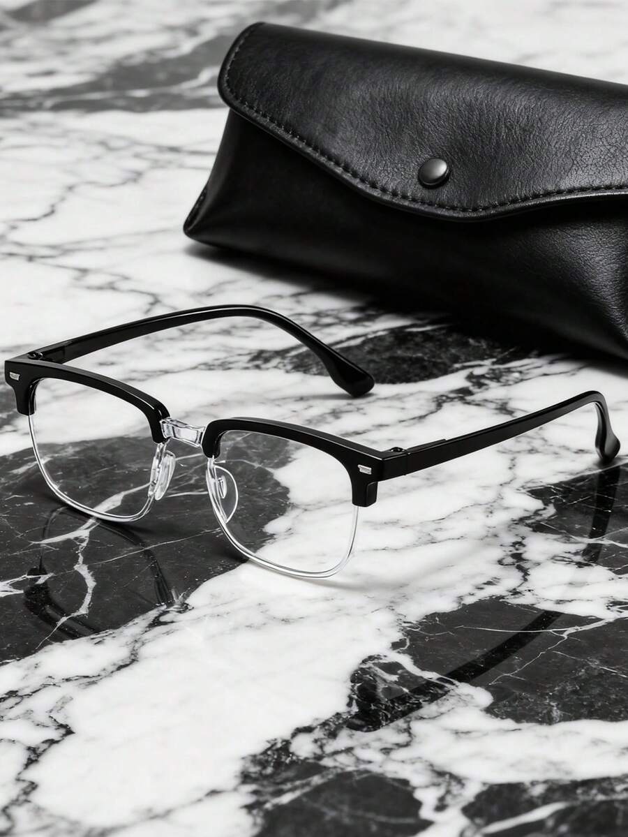 1pc/2pcs Retro Half-Frame Clear Lens Glasses, Suitable For Daily Use - Clear - View 1