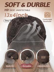13x4 高温丝合成蕾丝前假发，深棕色，直发，预先拔毛的发际线，无需胶水，耐热纤维假发，适合所有发质 - Dark Brown - 查看 6