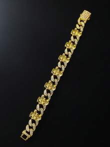 一套男士嘻哈风格水钻骷髅吊坠项链和手链套装 - Style A - 查看 6